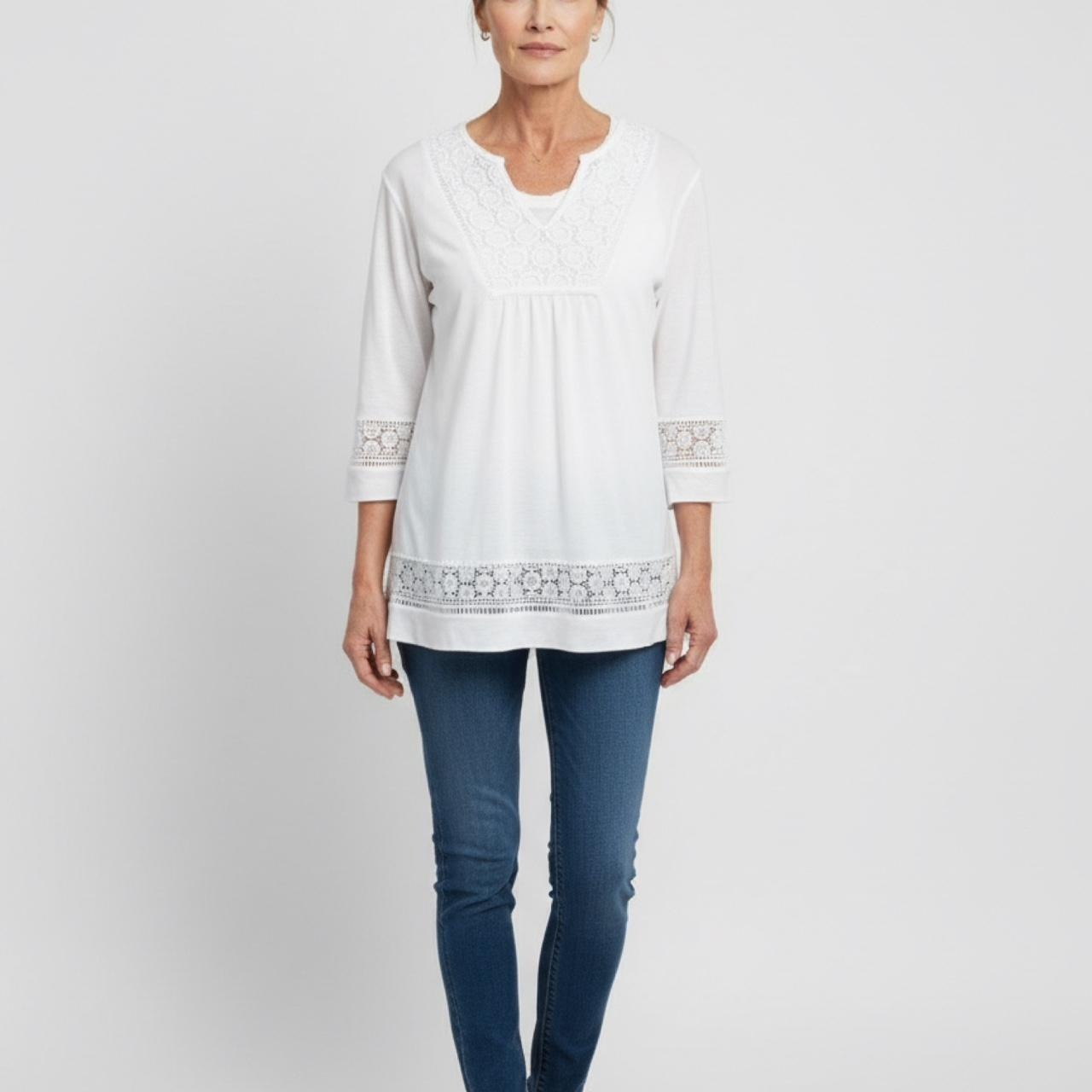 White Lace-Trim Tunic Top